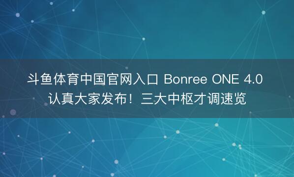 斗鱼体育中国官网入口 Bonree ONE 4.0 认真大家发布！三大中枢才调速览